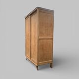 Vintage wardrobe with compass legs in raw wood, sliding doors, 1960s