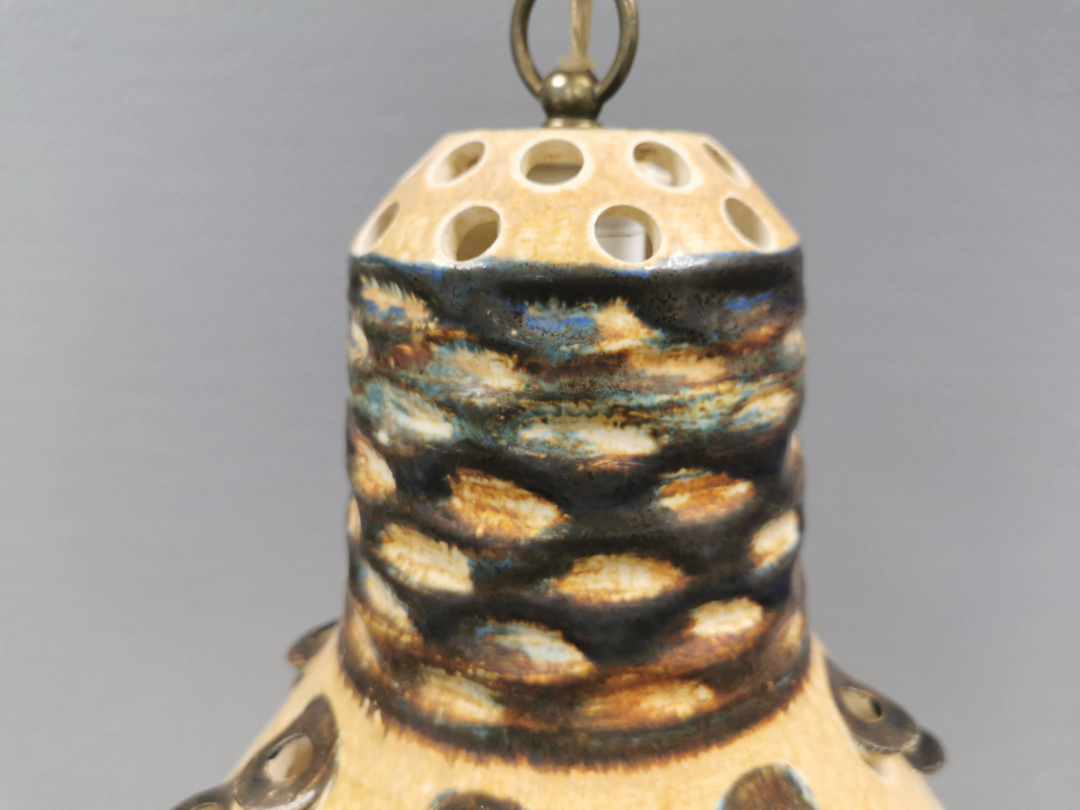 A stunning ceramic hanging lamp with exquisite details. Denmark 1970s