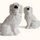 Pair of King Charles Spaniel dogs in Staffordshire majolica style.