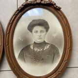 Pair of portraits of a couple in a 1900s knotted frame
