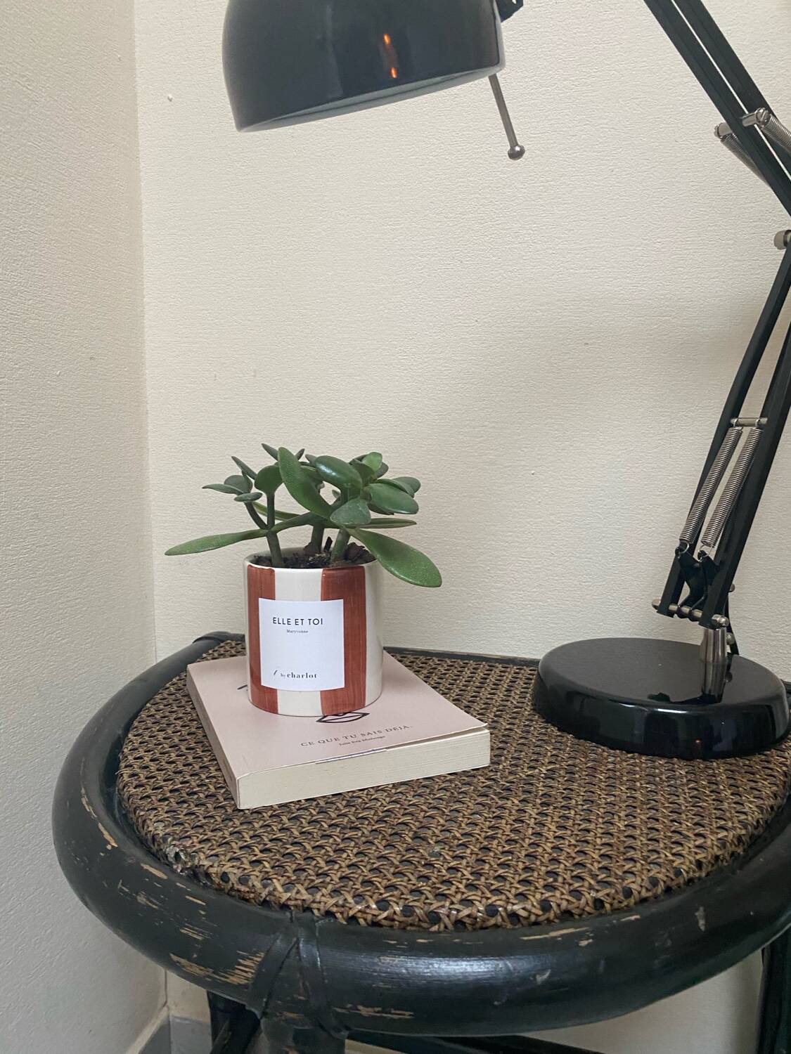 Vintage rattan side table or bedside table