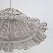 Suspension Emilia, pleated lampshade with frills, olive stripes