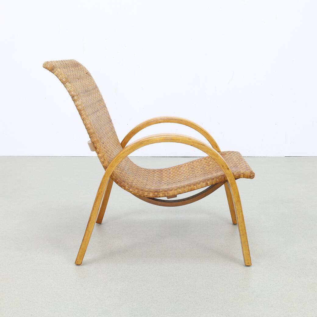 Rare Lounge Chair in Cane and Wood, 1960s