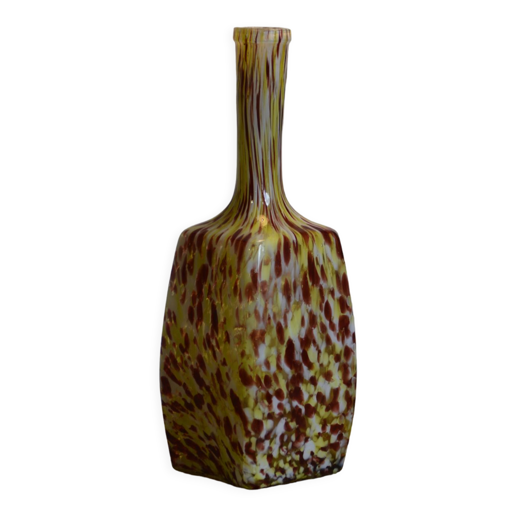 Yellow and white speckled decanter
