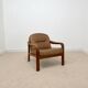Vintage leather and wood armchair – 1970s