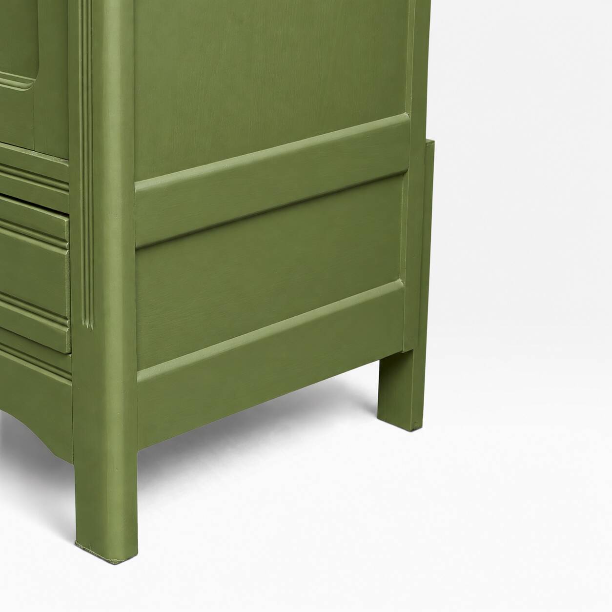 Renovated Art Deco Parisian wardrobe in khaki with original mirror.