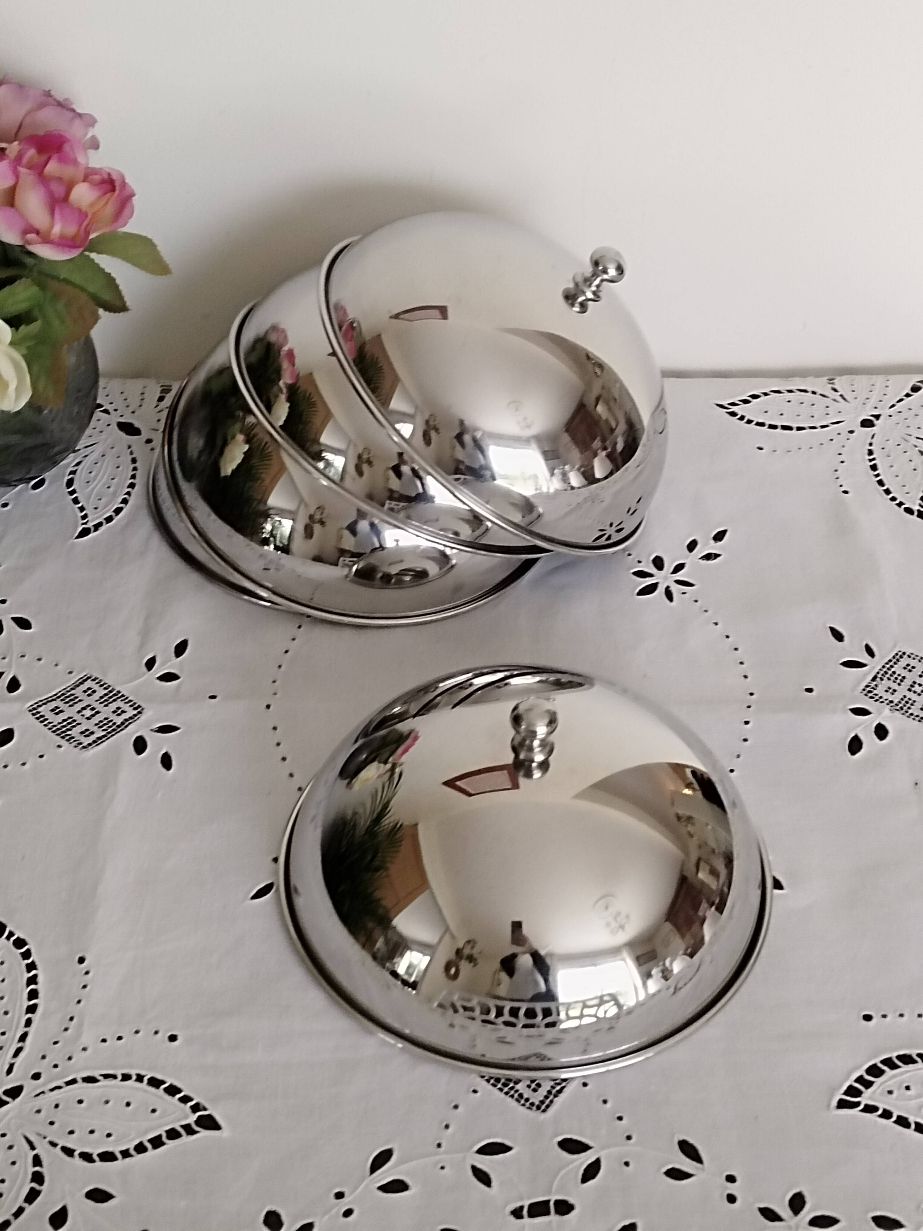 Lot de 5 cloches pour assiettes en métal inox  , cloche à fromage , à dessert