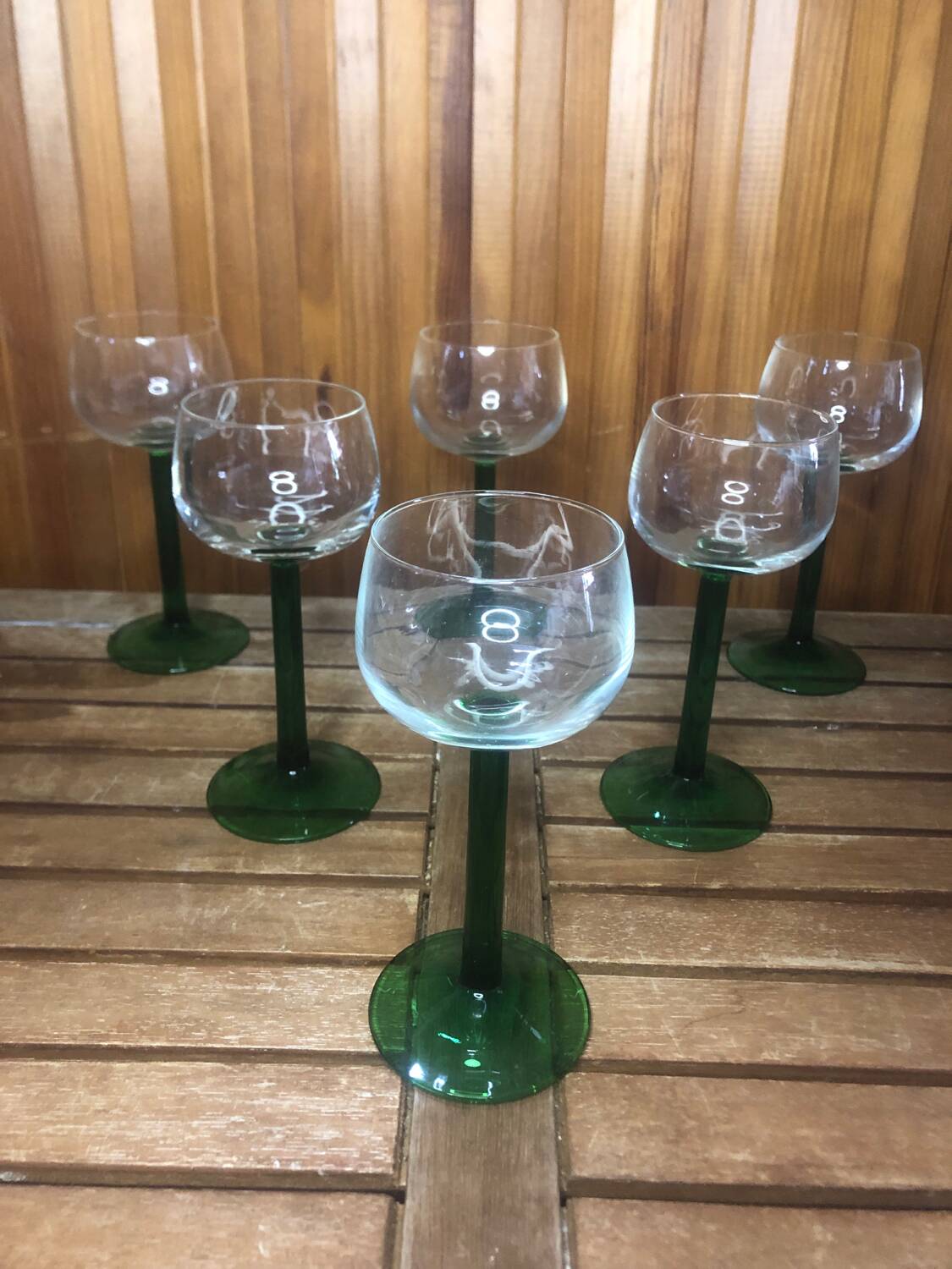 Set of 6 alsace balloon wine glasses vintage green glass