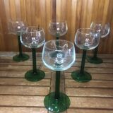Set of 6 alsace balloon wine glasses vintage green glass