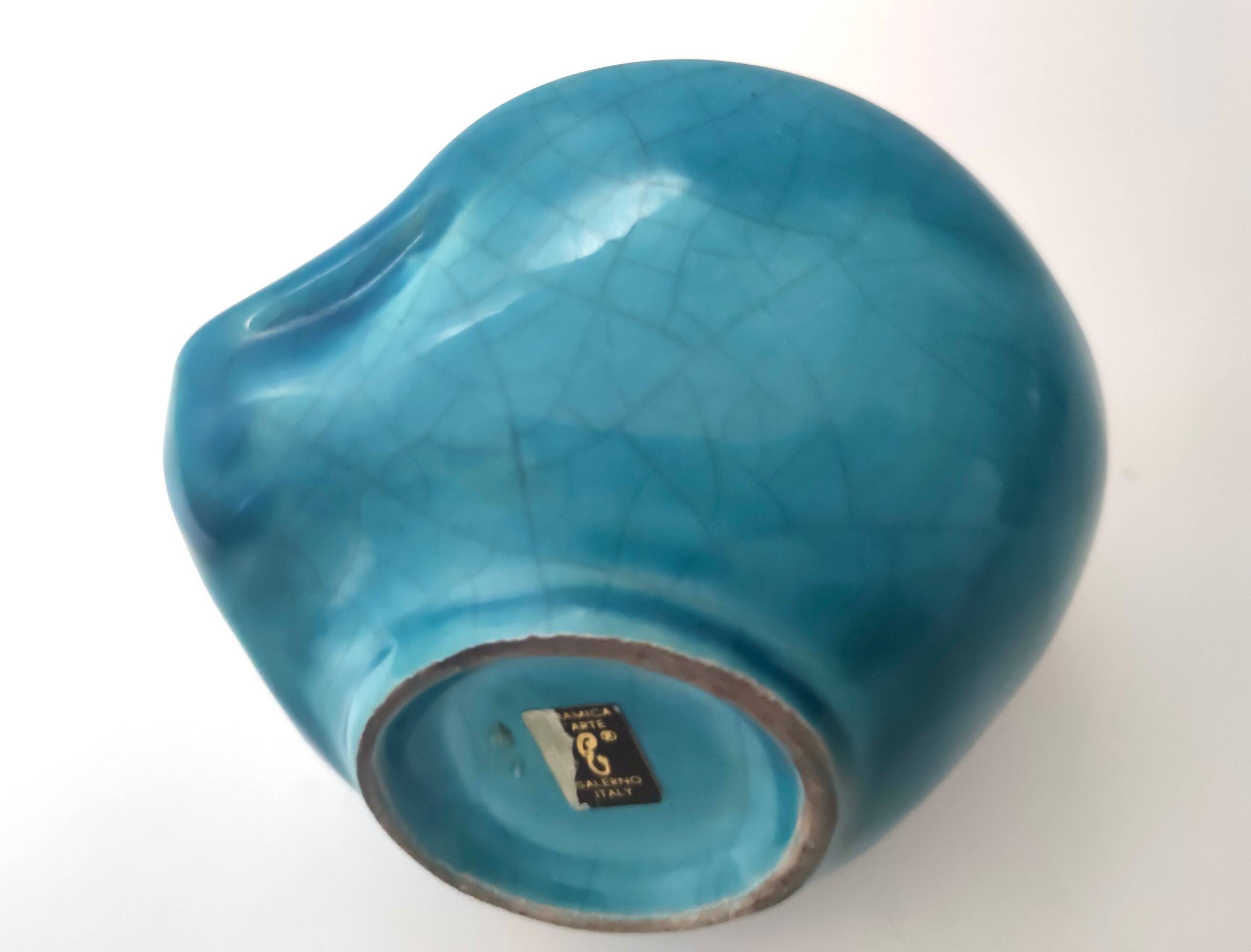 Teal Lacquered Ceramic Tulip Vase / Pen Holder by Giacomo Onestini for Ernestine Salerno