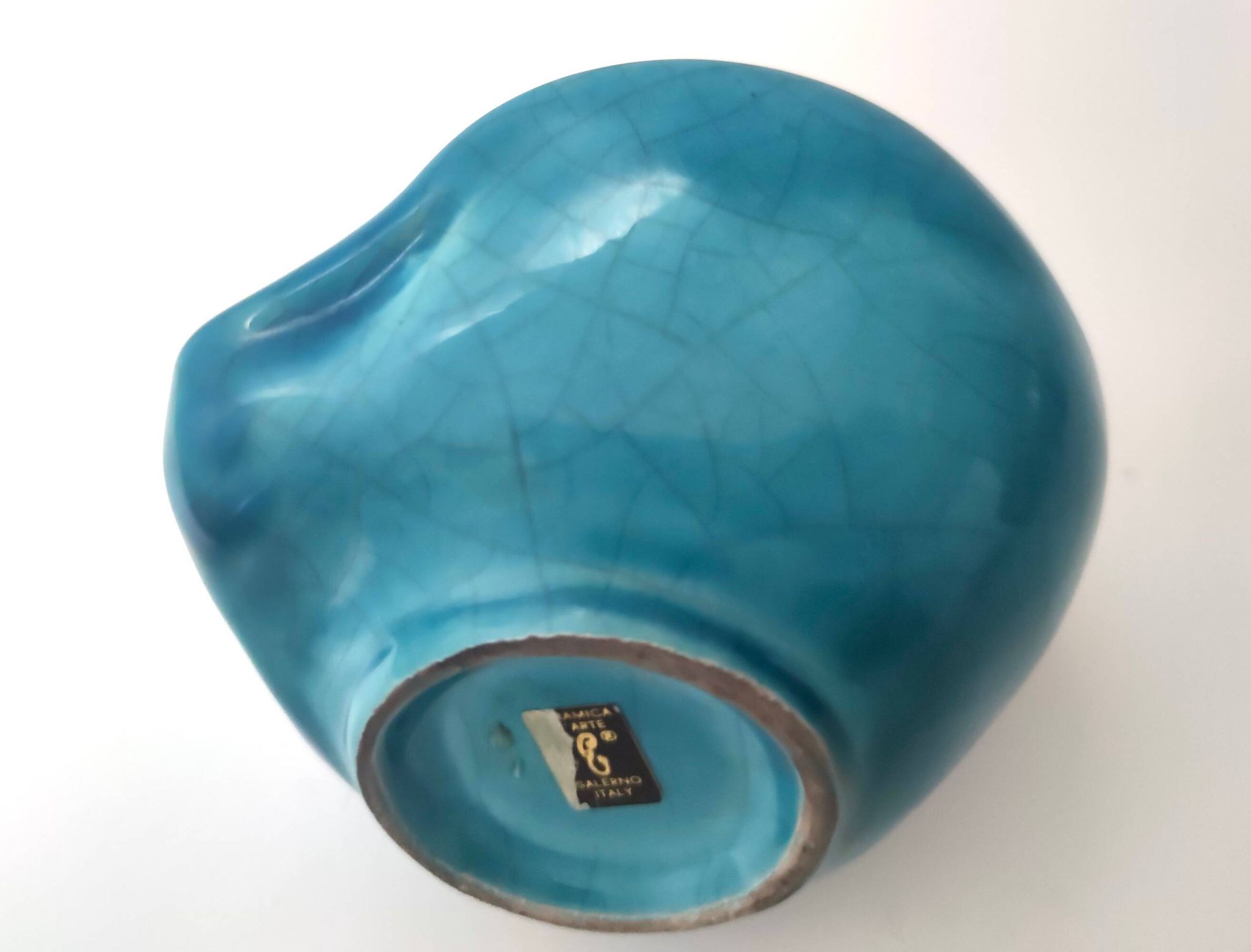 Teal Lacquered Ceramic Tulip Vase / Pen Holder by Giacomo Onestini for Ernestine Salerno