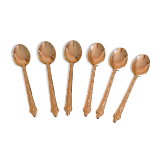 6 anciennes cuillères à moka dorées à l'or fin