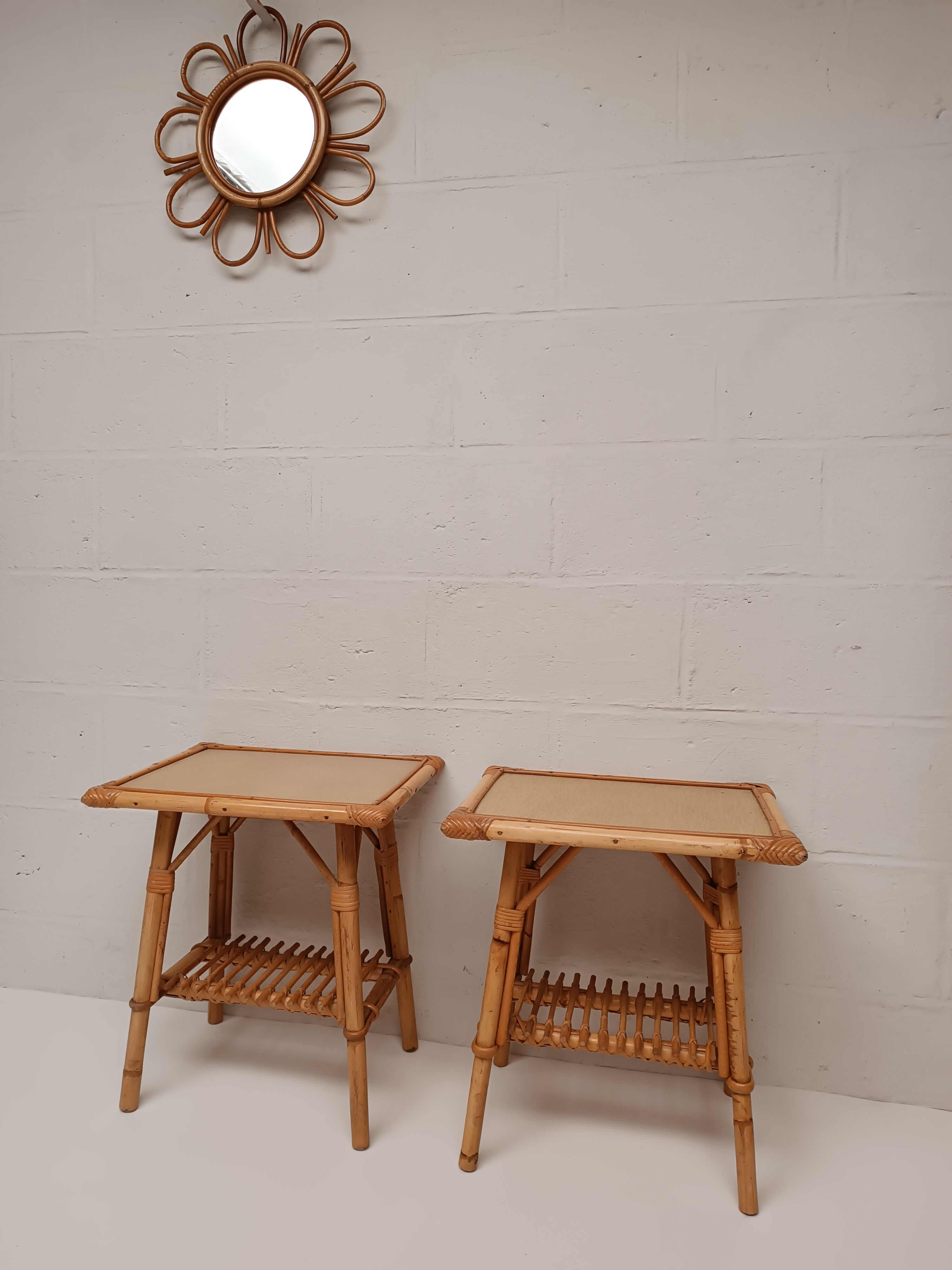 Pair of vintage rattan bedside tables