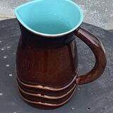 Cruche, pichet, pl france, poet laval, ondule, vintage 1950 en céramique émaillée, marron, turquoise