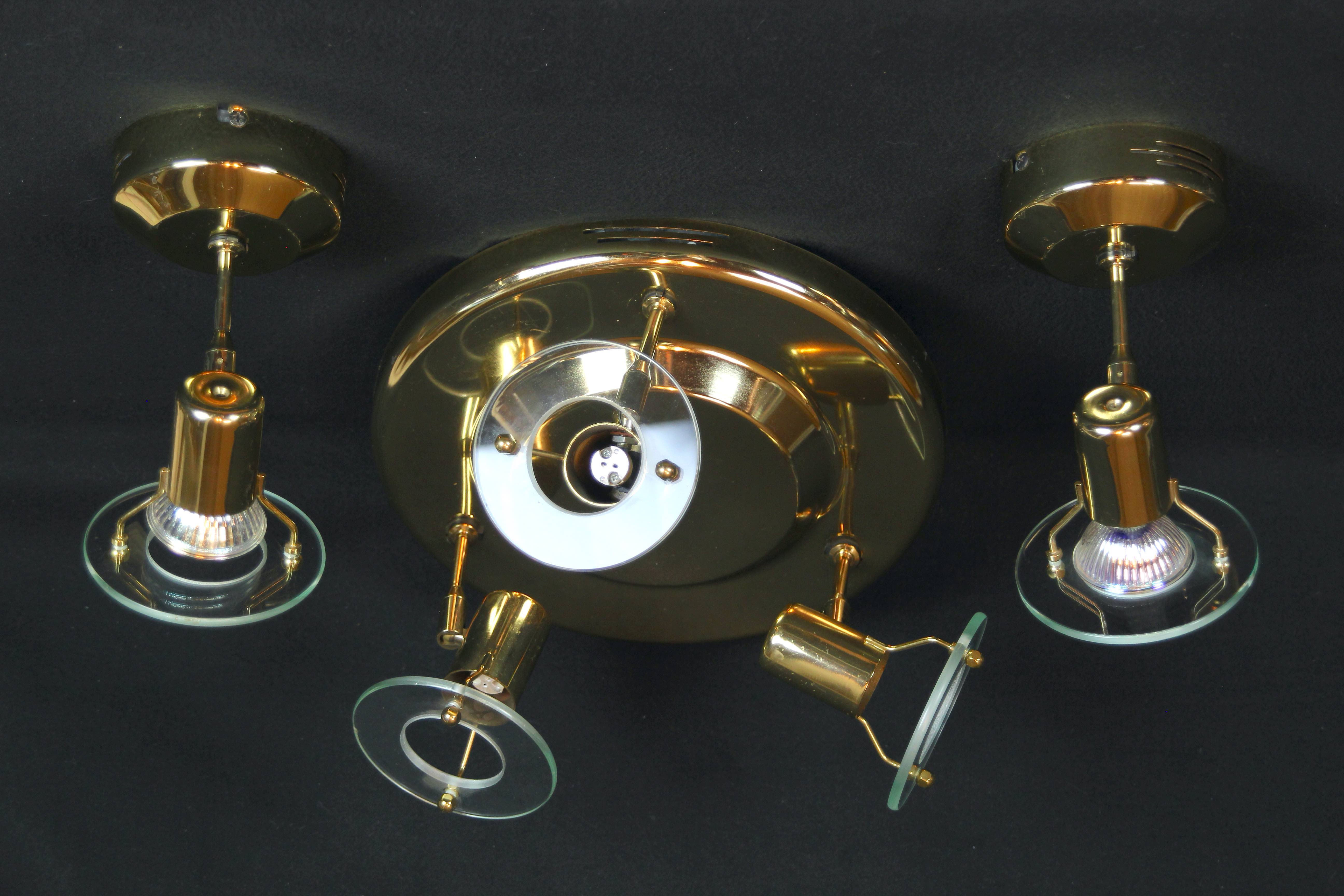 Late 20th Century Modern Full Brass Sconces and Flush Mount by Fase - 3 Piece Set