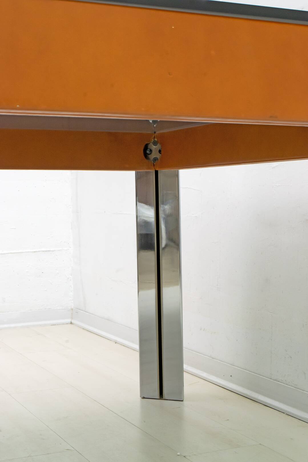 Willy Rizzo Style MidCentury Modern Italian Chrome and Leather Dining Table