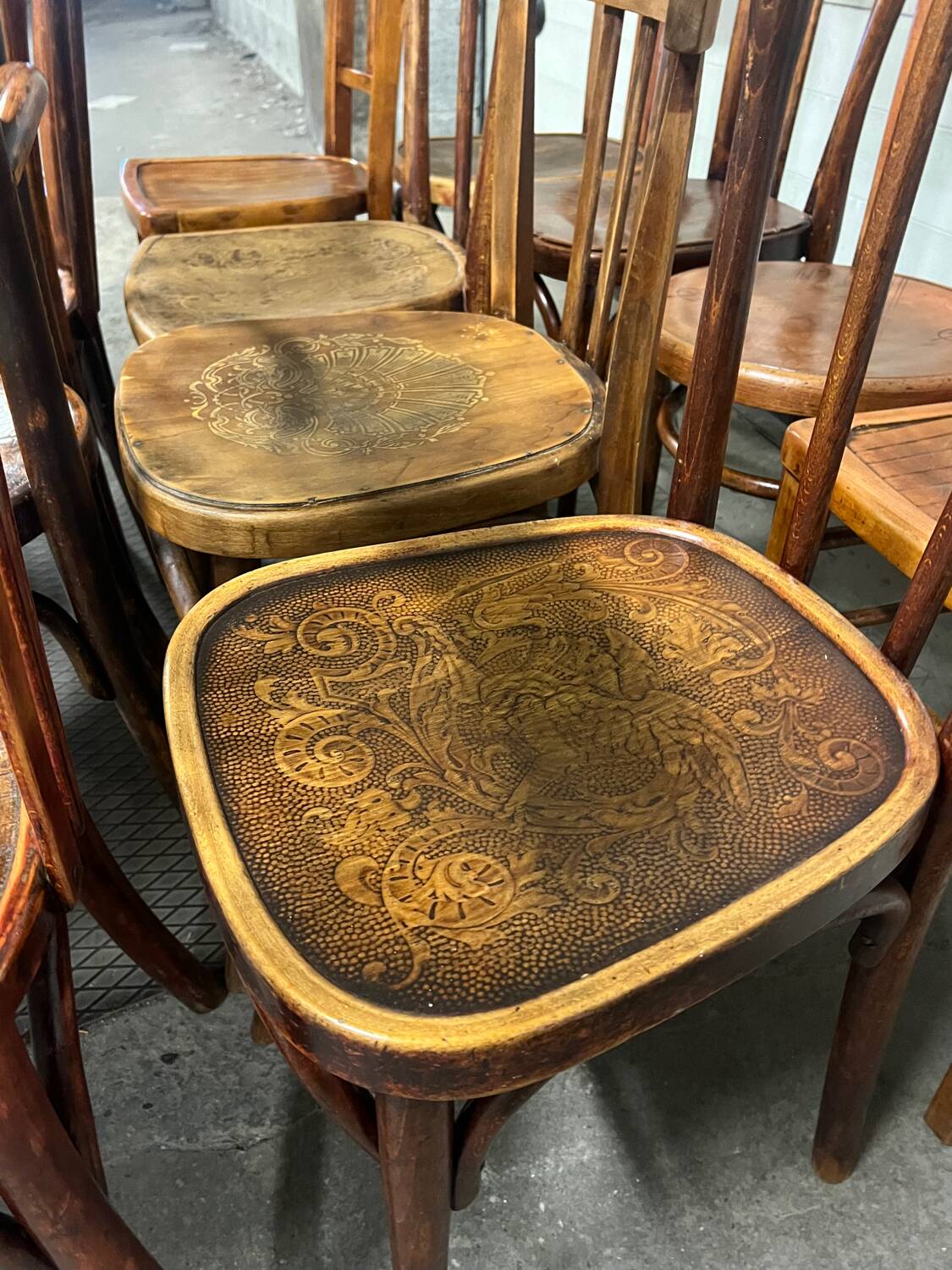 11 antique bistro chairs and a stool (thonet/Fischel/Baumann)