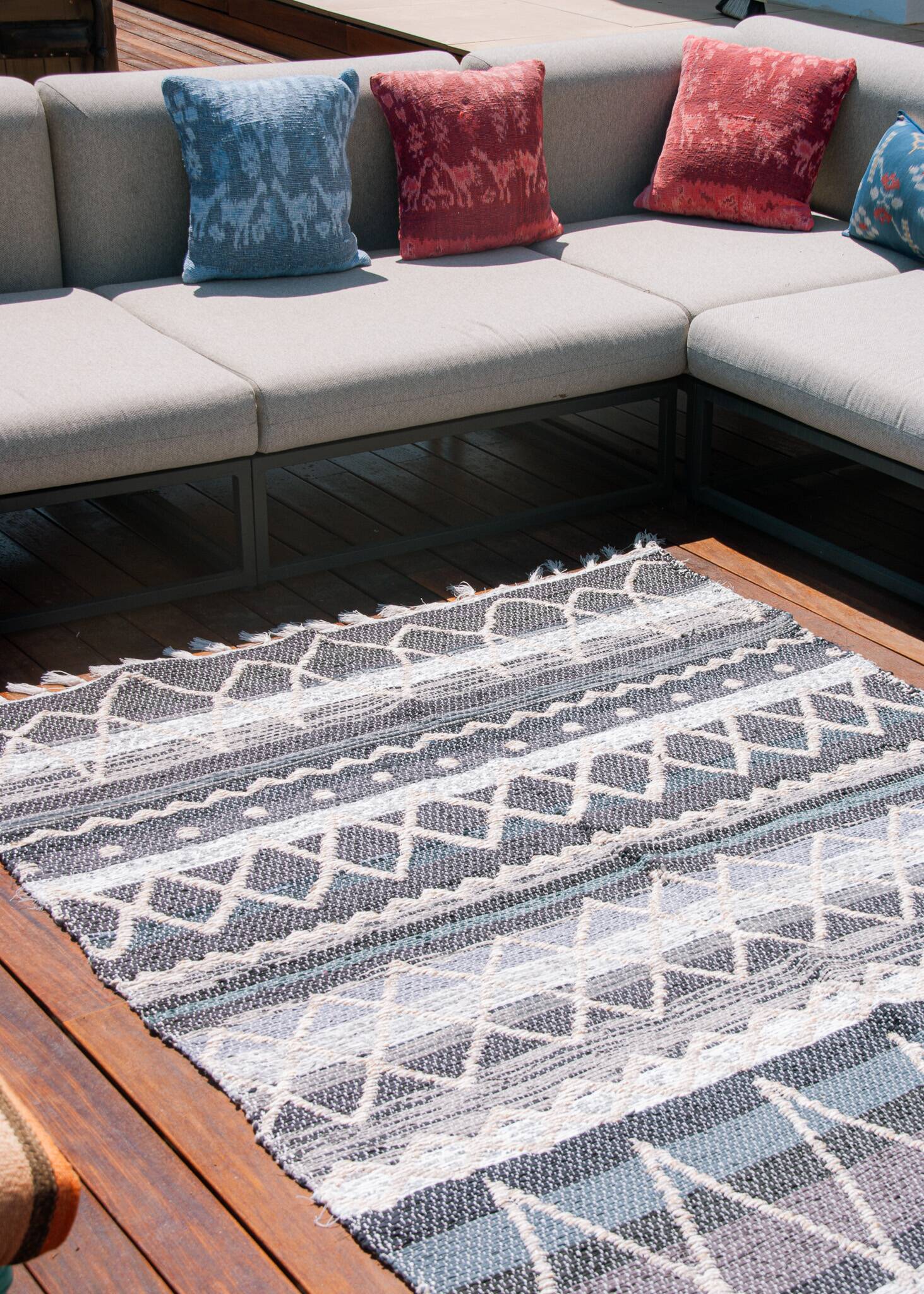 Recycled cotton handcrafted rug - Reversible - Grey