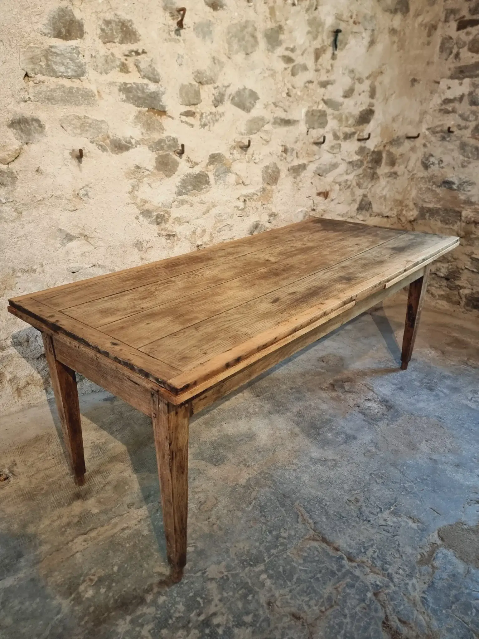 19th Century French Farmhouse Table in Chestnut Wood, Extendable to 365cm, Rustic Dining or Work Table