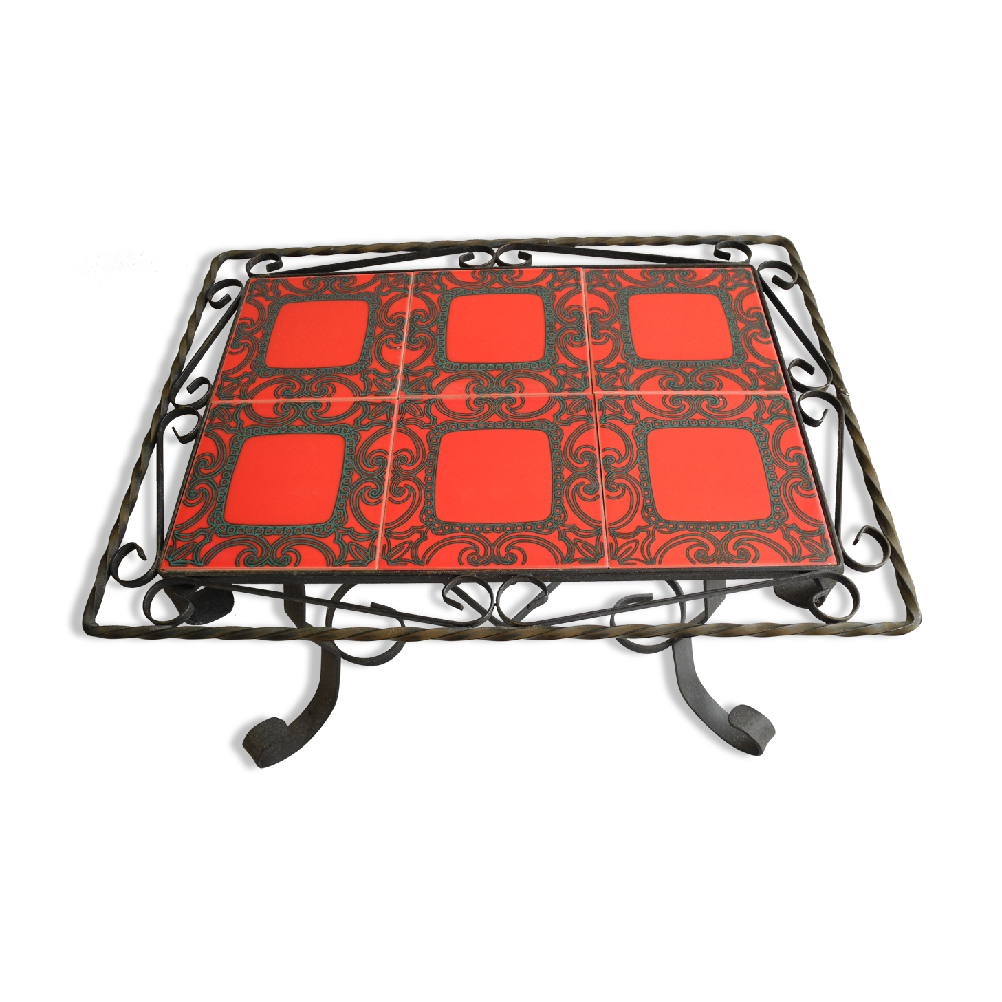Table basse vintage fer forgé faïence