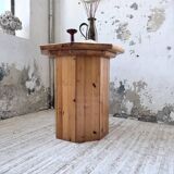 Hexagonal console table guéridon Regain pine 1970