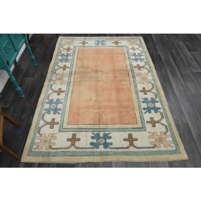 1970s Vintage Turkish Handmade Wool & Cotton Orange Area Rug 180x260