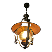 Vintage suspension in copper, wrought iron and glass