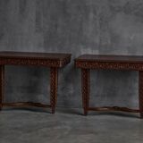 Hand-carved ornate wooden console tables, France, late 19th century