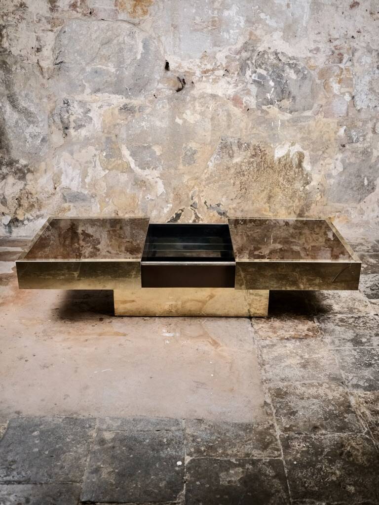 Brass solar flare bar coffee table, Cidue, Italy, 1970s