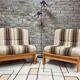 Pair of vintage 1970s armchairs in solid pine.