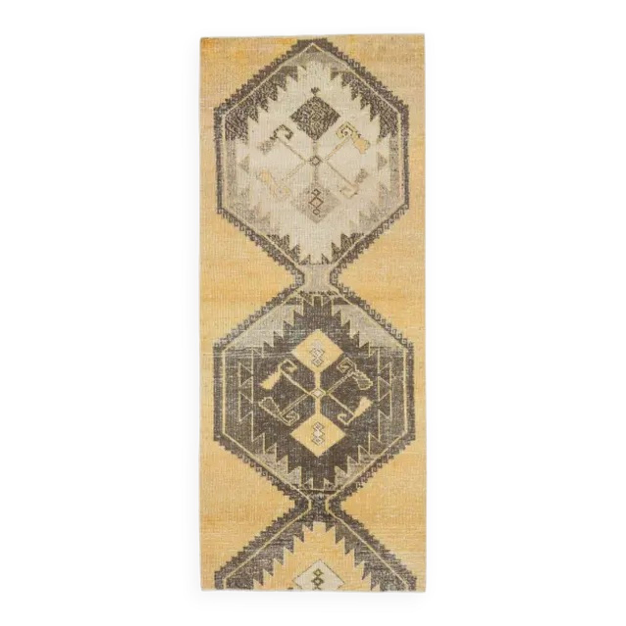 Vintage Turkish Hand-Knotted Wool Cotton Yellow Runner Rug 81x204