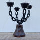 Brutalist iron and wood chain candle holder from the 1970s