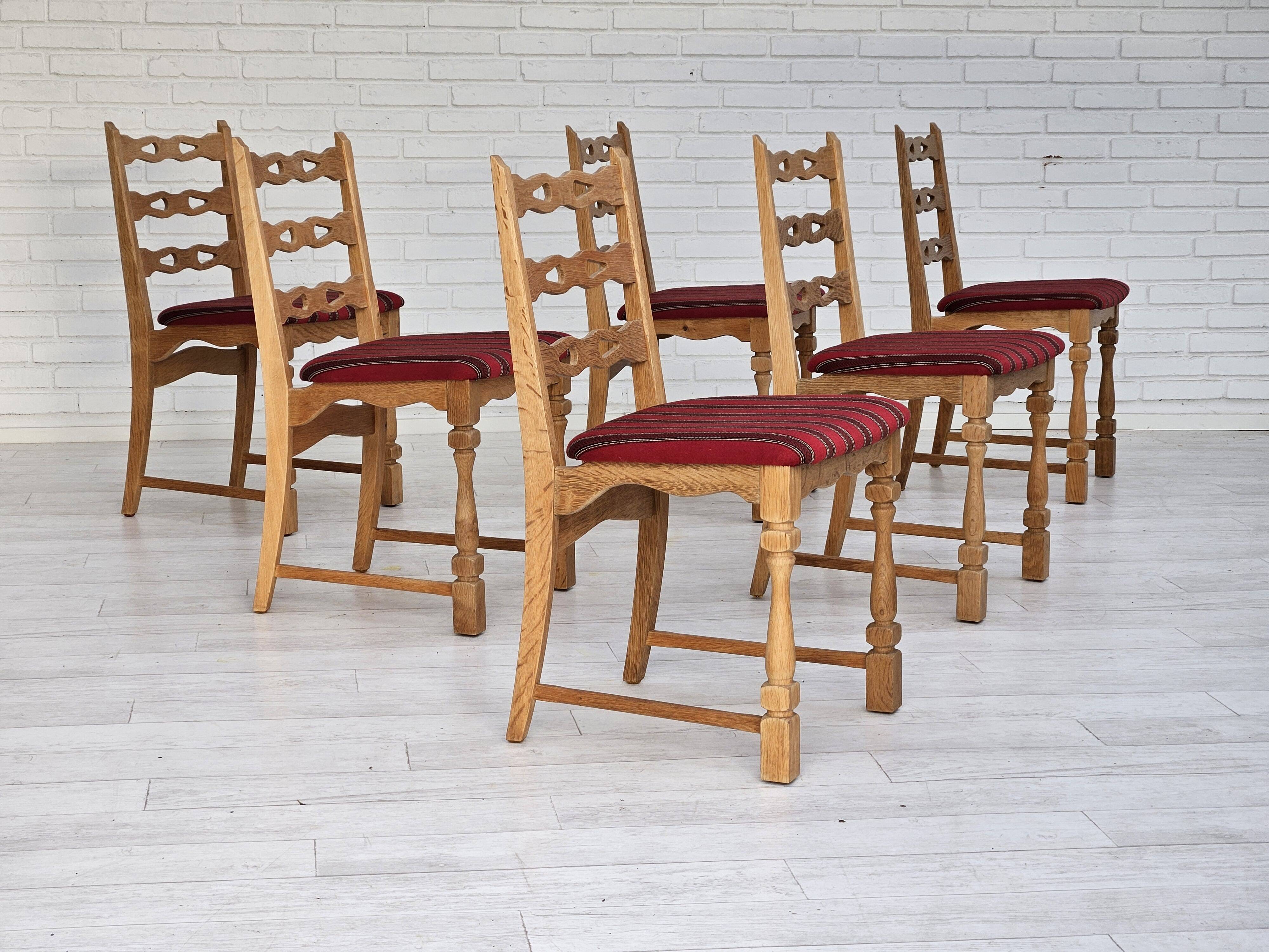 1970s, set 6 pcs of Danish dinning chairs, original good condition, furniture wool.