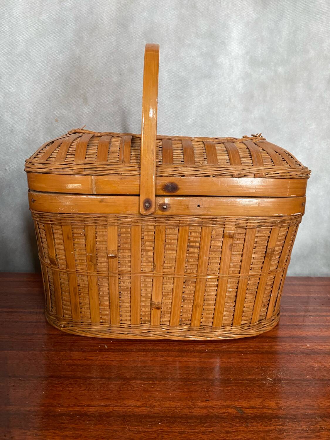 Antique Bressan Basket Fishing Net Wicker Woven Vintage #C072