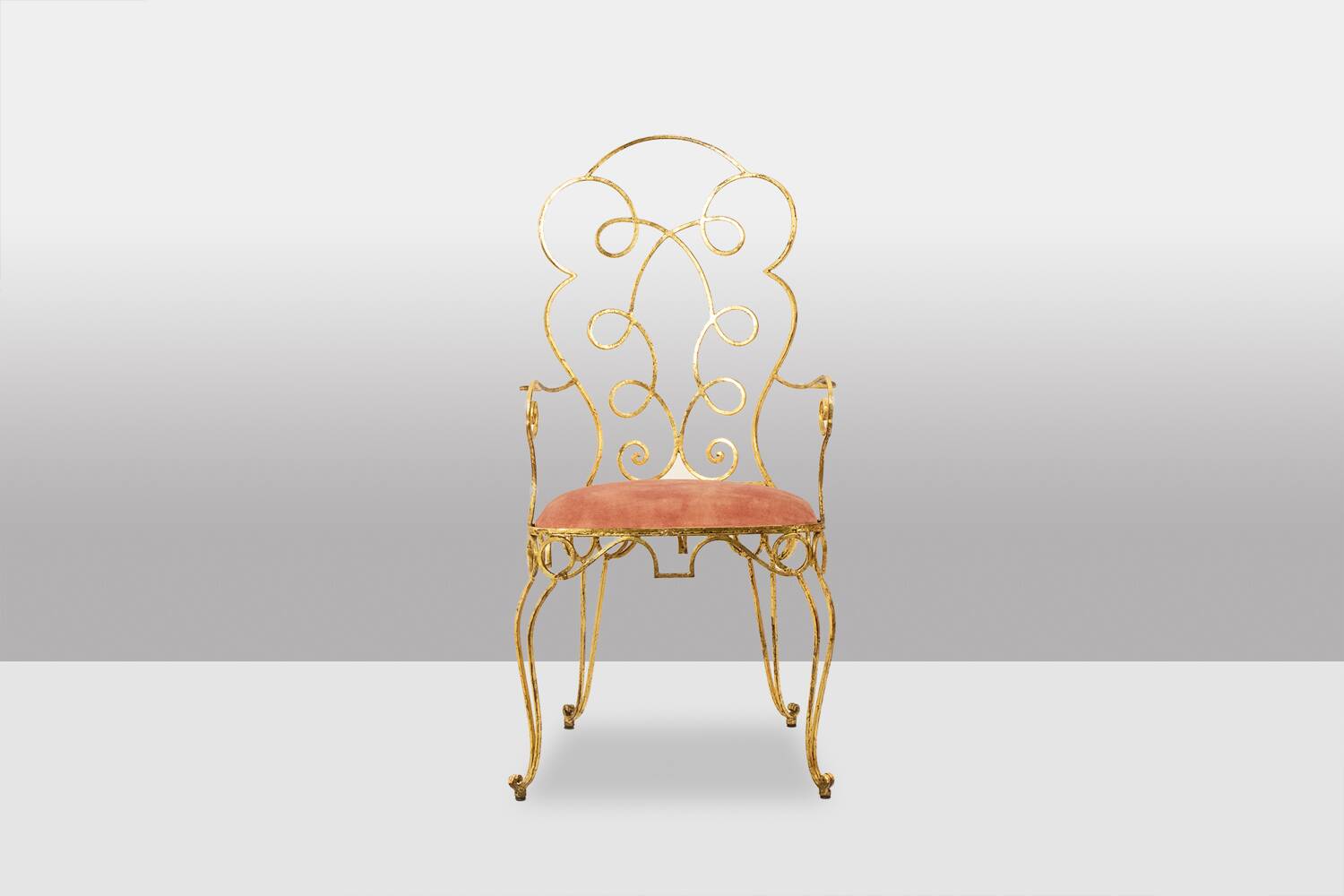 Pair of wrought iron and gilded armchairs, circa 1990