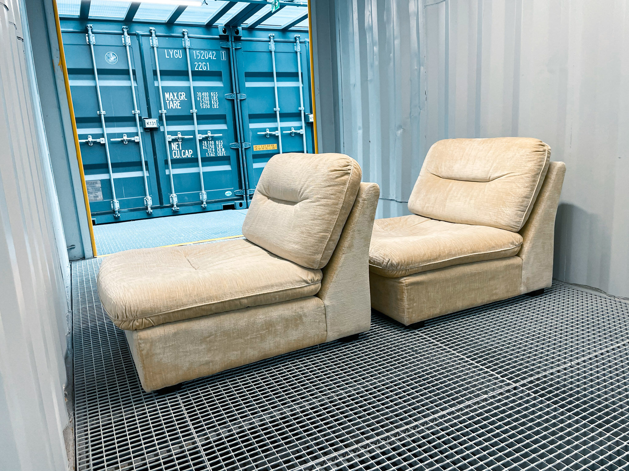 Pair of vintage beige velvet chairs