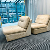 Pair of vintage beige velvet chairs