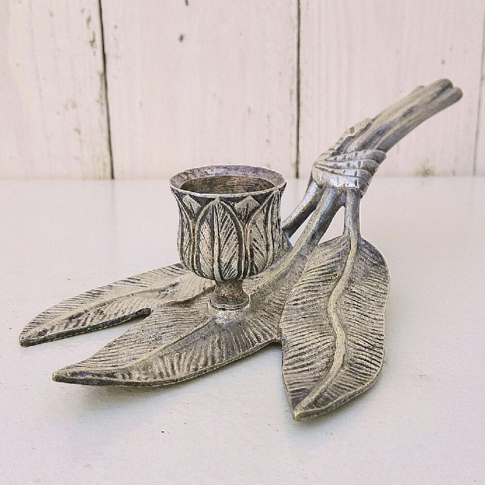 Silver bronze hand candle holder XIXth