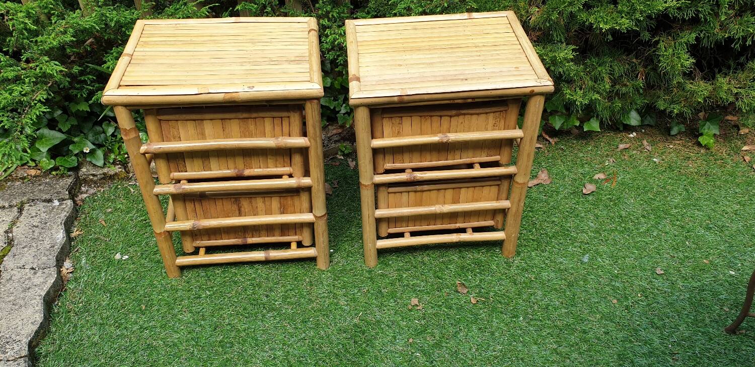 Pair of bamboo bedside tables