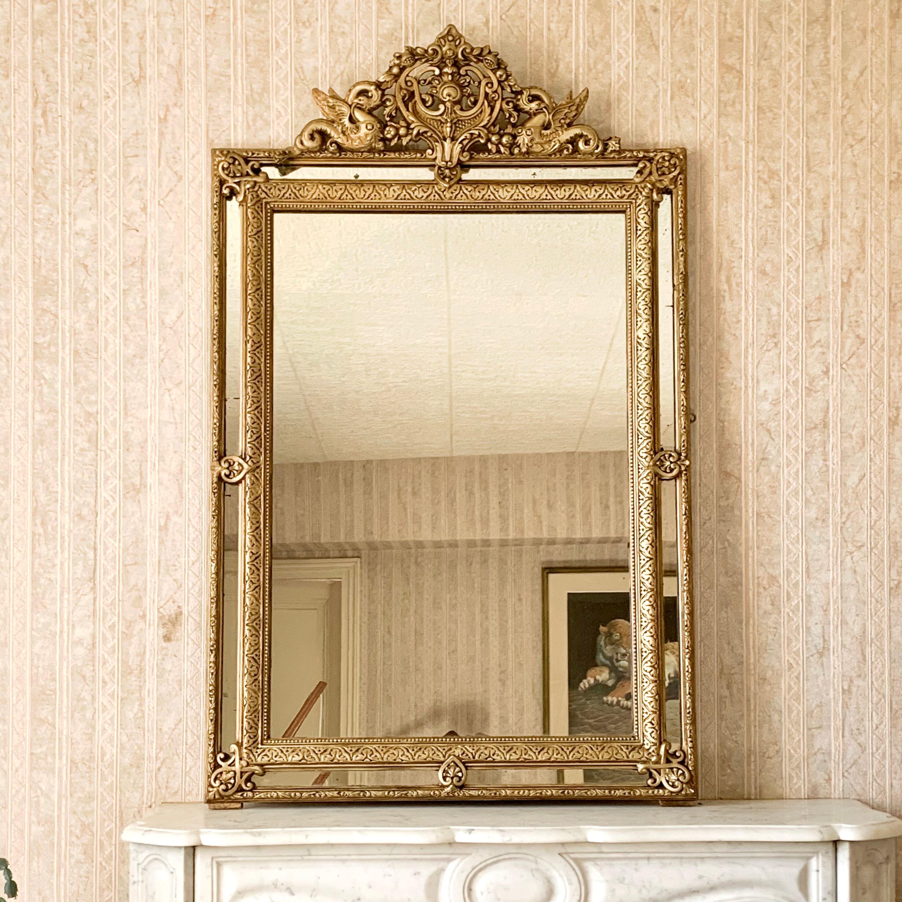 Golden antique mirror with dragon parclose, 119x75 cm