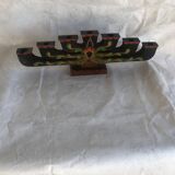 Scandinavian handcrafted painted wooden candlestick
