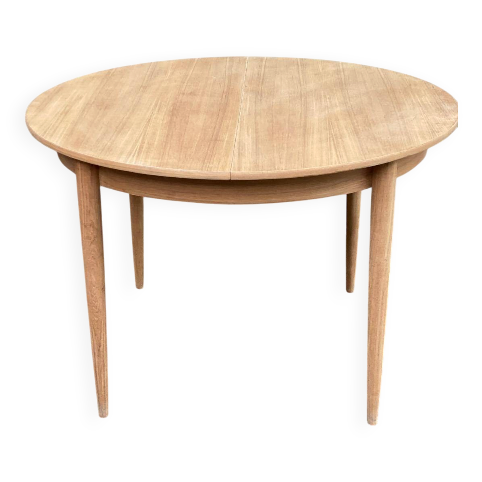 Table à manger scandinave ronde extensible décapée en teck 115cm