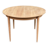 Scandinavian round extendable dining table stripped in teak 115cm