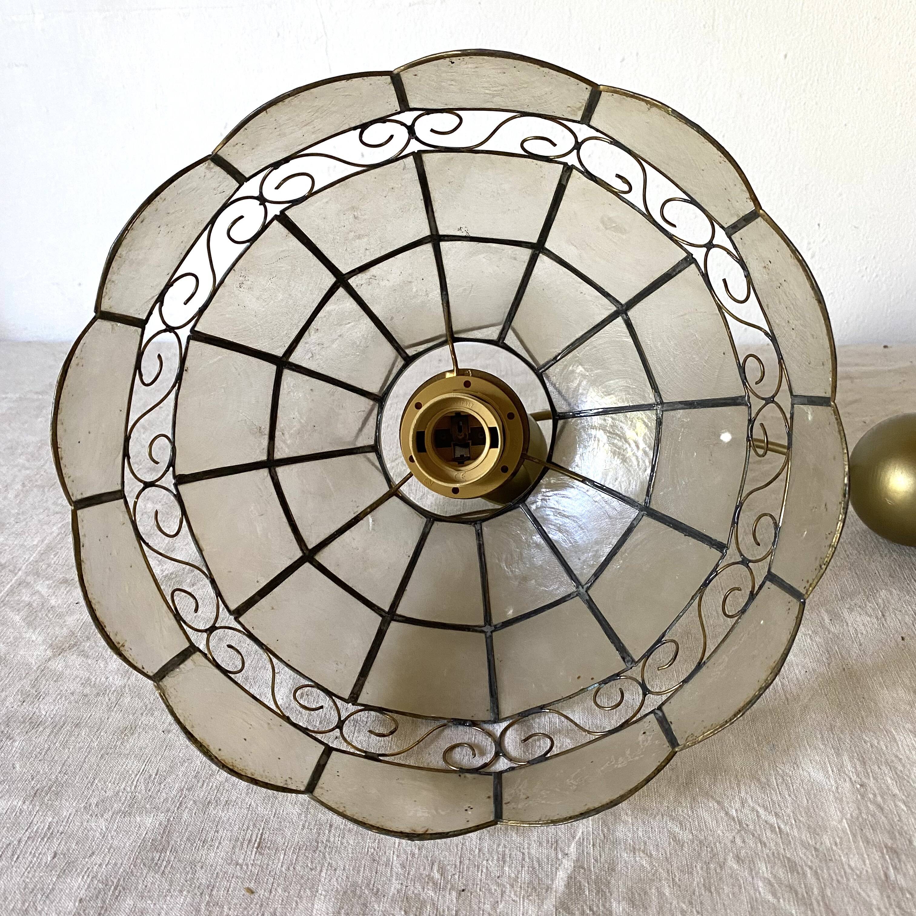 Vintage mother-of-pearl and brass pendant light