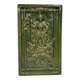 Carreau ancien en faïence verte, motif de Saint Georges et du dragon