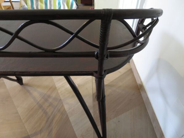Vintage bureau d'enfant console bambou rotin bois courbé style Thonet années 80 acajou fonçé