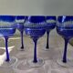6 colored and engraved glass stemmed glasses