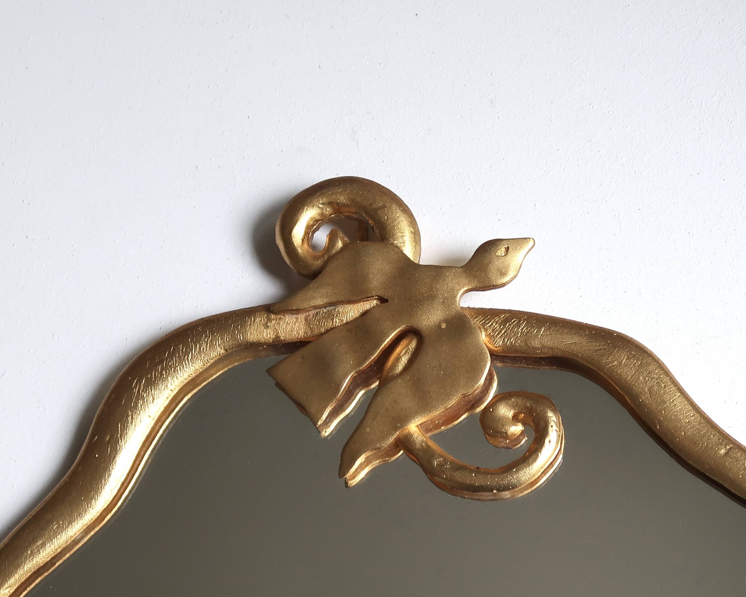 Gilded mirror with bird by Edouard Rambaud, 1990s