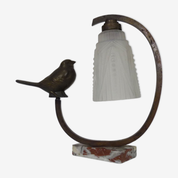Lamp, Art Deco night light, bird on marble base