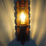 Wall sconce wooden and yellow glass tulip globe